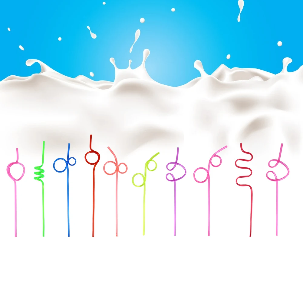 10pcs/Set Colorful Straw Crazy Curly Loop Coloured Plastic Drinking Straws For Birthday Party Straws Disposable Party Supplies