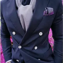 Темно-синий двубортный смокинги Пик лацкане Тонкий Бизнес Свадебный мужской костюм на выпускной