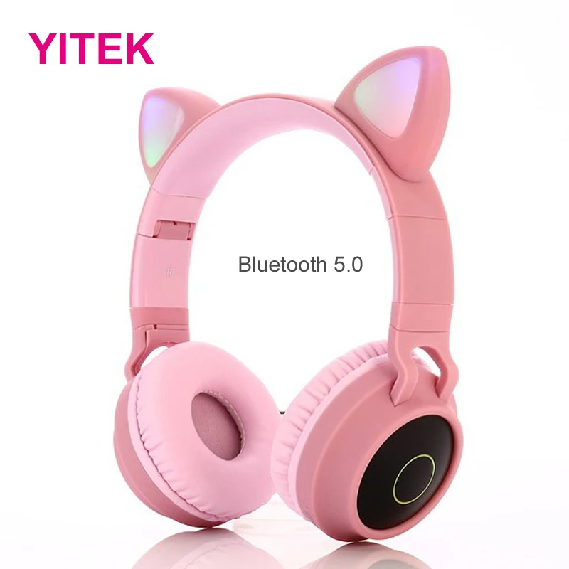 

YITEK Bluetooth Stereo Cat Ear Headphones Flashing Glowing Kids Earphones Gaming Headset Earphone Support TF Card With Mic