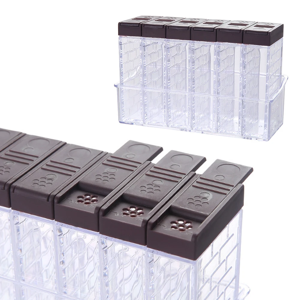 

6 Grid Organizer Seasoning Box Removable Kitchen Tool Spice Jars Can Sugar Transparent Salt Cruet Plastic Home Pepper Storage