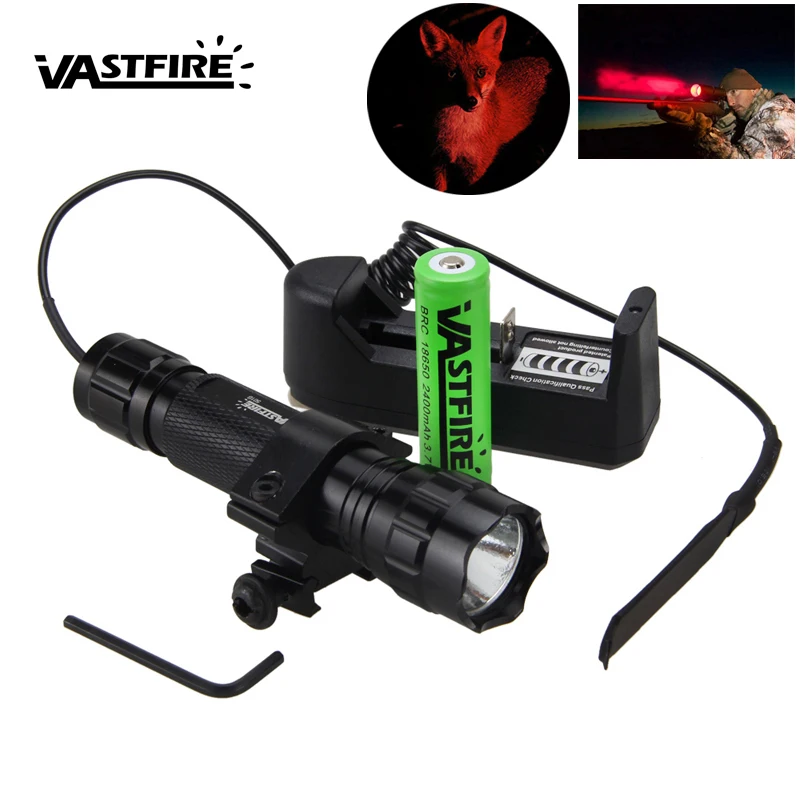 

5000lm XM-L Q5 Led 501B Red Hunting Weapon Light Tactical Scout Flashlight+Rifle Scope Airsoft Mount+Remote Switch+18650+Charger