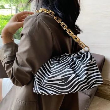

NEW Ins Cow pattern Cloud bag Soft Leather Hobos Bag Chain Shoulder Purse Women Underarm Bag Luxury Handbag And Purse Day Clutch