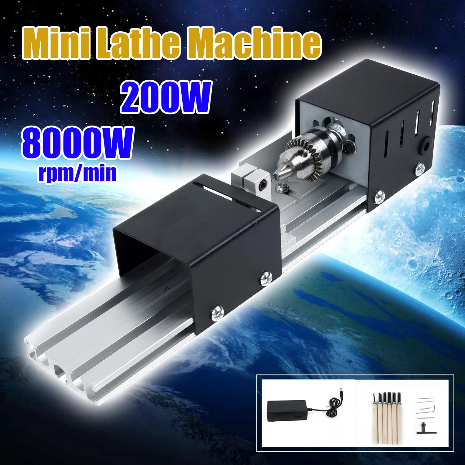 

200W 12-24V Mini Lathe Beads Polisher Machine Woodworking Craft DIY Rotary Tool