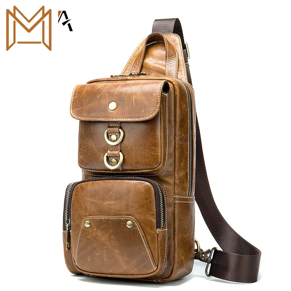 

Genuine Leather Chest Package Male Oblique Satchel Capacity Outdoor Sport Shoulder Package