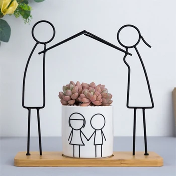 

Nordic Simple Abstract Mom Dad Happy Parent-child Style Flower Pot Iron Ceramic Succulent Green Plants Vase Home Decoration