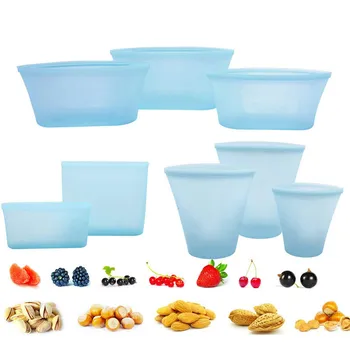 

8Pcs Silicone Food Storage Bag Fresh Bowl Fridge Organizer Reusable Stand Up Organizer Bag Fruit Vegetable Cup Bag With Seal