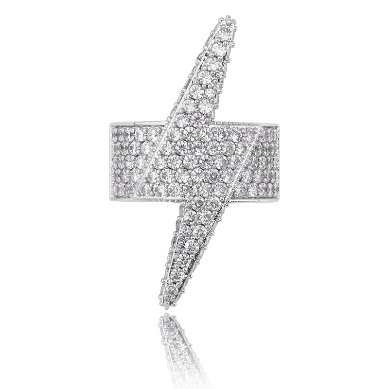 AAA+ CZ циркон проложили Bling Iced Out Lightning кольца для мужчин и женщин кубический цирконий кольца мужские хип-хоп рэппер ювелирные изделия серебро золото