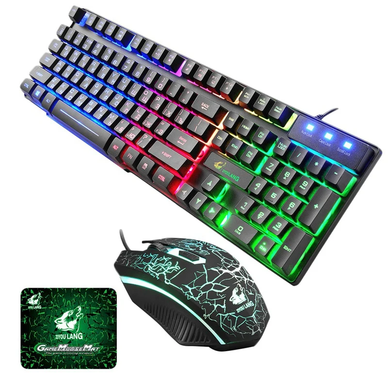 Игровая русская клавиатура и мышь ZIYOU LANG T5 проводная светодиодная Радужная