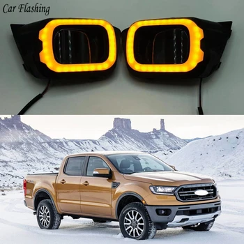 

2PCS 12V LED Car DRL Daytime Running Light fog lamp driving light with Turning Signal style Relay For Ford Ranger 2019 2020