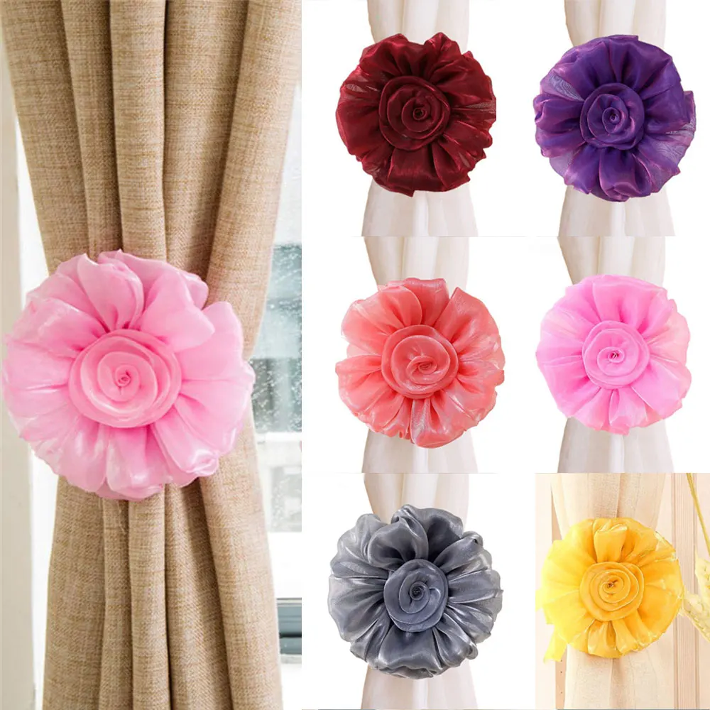 Description Picture 2 of itemFabric Art Lace Ribbon Curtain Straps Big Flower Curtains Holder Home Decor Hanging Rose Tie Tie Room Window Accessories