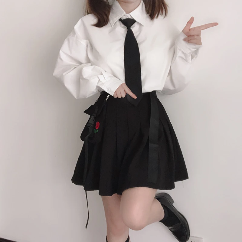 Blusa de uniforme para japonesas Sweet JK para estudiantes adolescentes de otoño nueva camisa blanca de larga de Color sólido oscuro estilo universitario|Blusas y camisas| - AliExpress