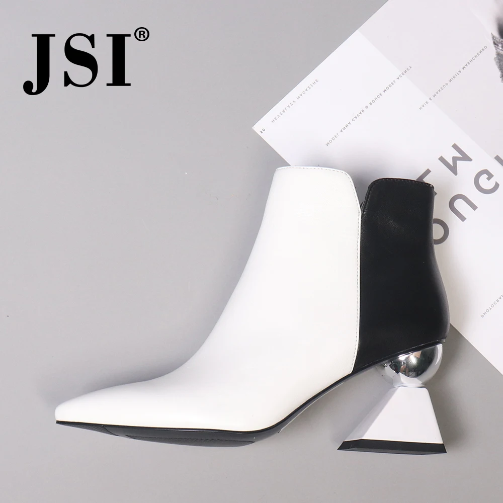 JSI/женские ботильоны из натуральной кожи; зимняя разноцветная Классическая обувь на молнии; женские ботинки ручной работы с острым носком на квадратном каблуке; JC428
