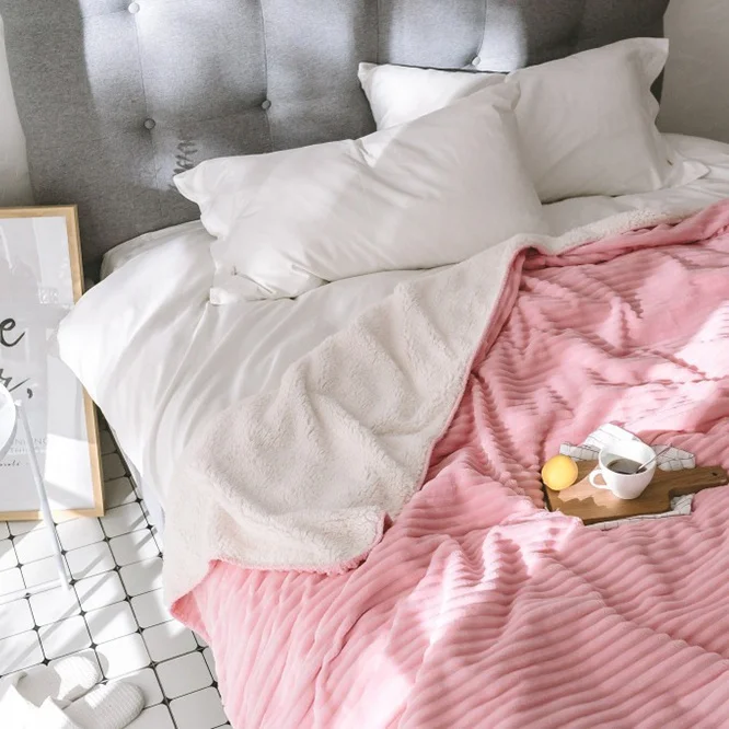 

100% Cotton Striped Flannel Fleece Throw Blanket Soft Travel Blanket Solid Color Bedspread Plush Cover for Bed Sofa Warm
