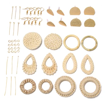 

Rattan Earring Charm DIY KIT CRAFT For Women DIY Braid Pendant Earrings Findings Natural Mori Style Drop Earrings For DIY Making
