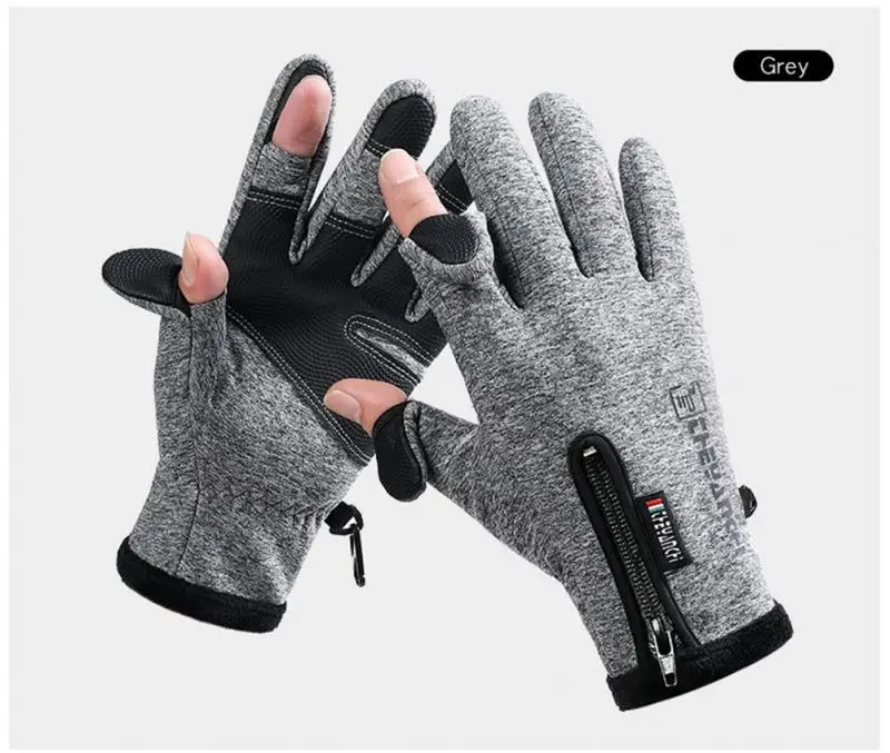 2022 1Pair Outdoor Winter Fishing Gloves Exposed Two-finger Non-Slip Screen Waterproof Non-slip Wrist Elastic Warm Fishing Glove