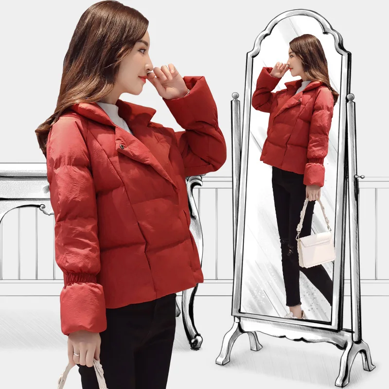 

Solid Color Stand Collar Hidden Button-Style Cotton Coat Women's 2017 Winter New Style Thick Slim Fit Korean-style Versatile Sho