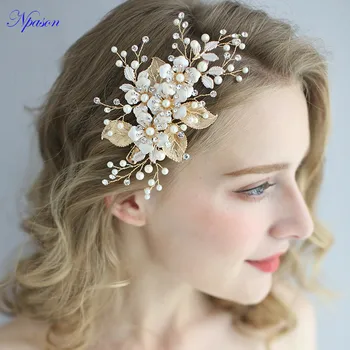 

Wedding Hairgrips Bridal Hair Accessories Golden Comb Bride Headwear Women Tiara Pearl Hairpin Full Dress Jewelry Ornament J6221