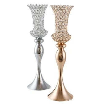 

Crystal Cover Candle Holder Wedding Centerpieces Retro Metal Candlestick Golden Dining Table Porta Velas Home Decoration EB50ZT