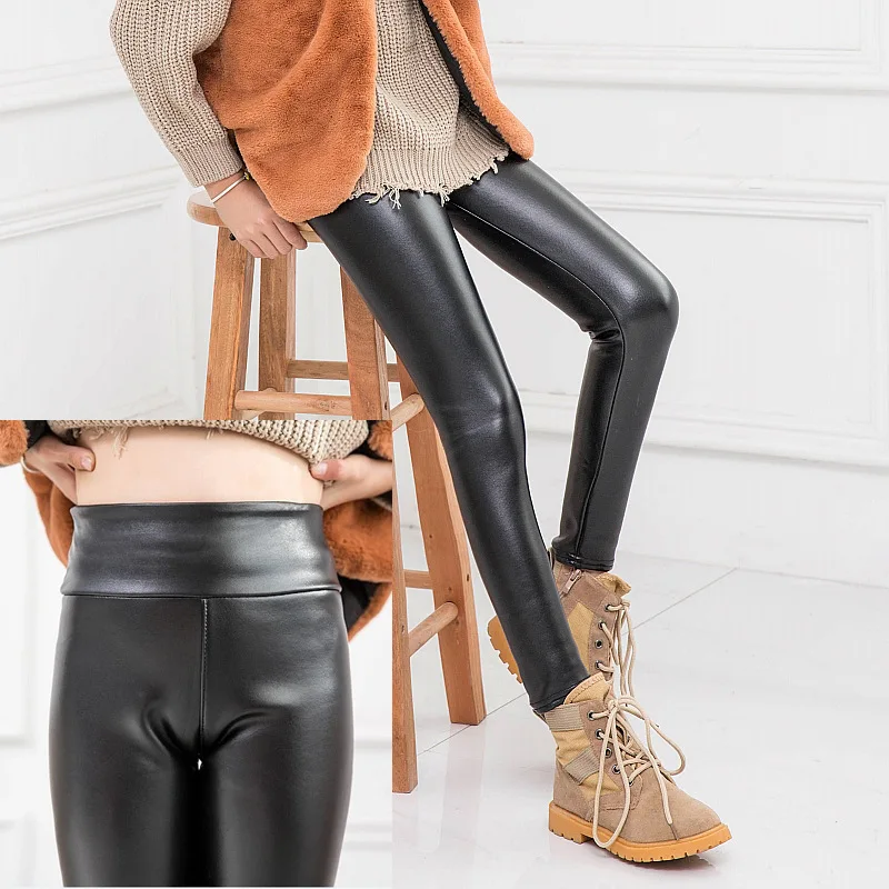 Children Warm Trousers Faux PU Leather 