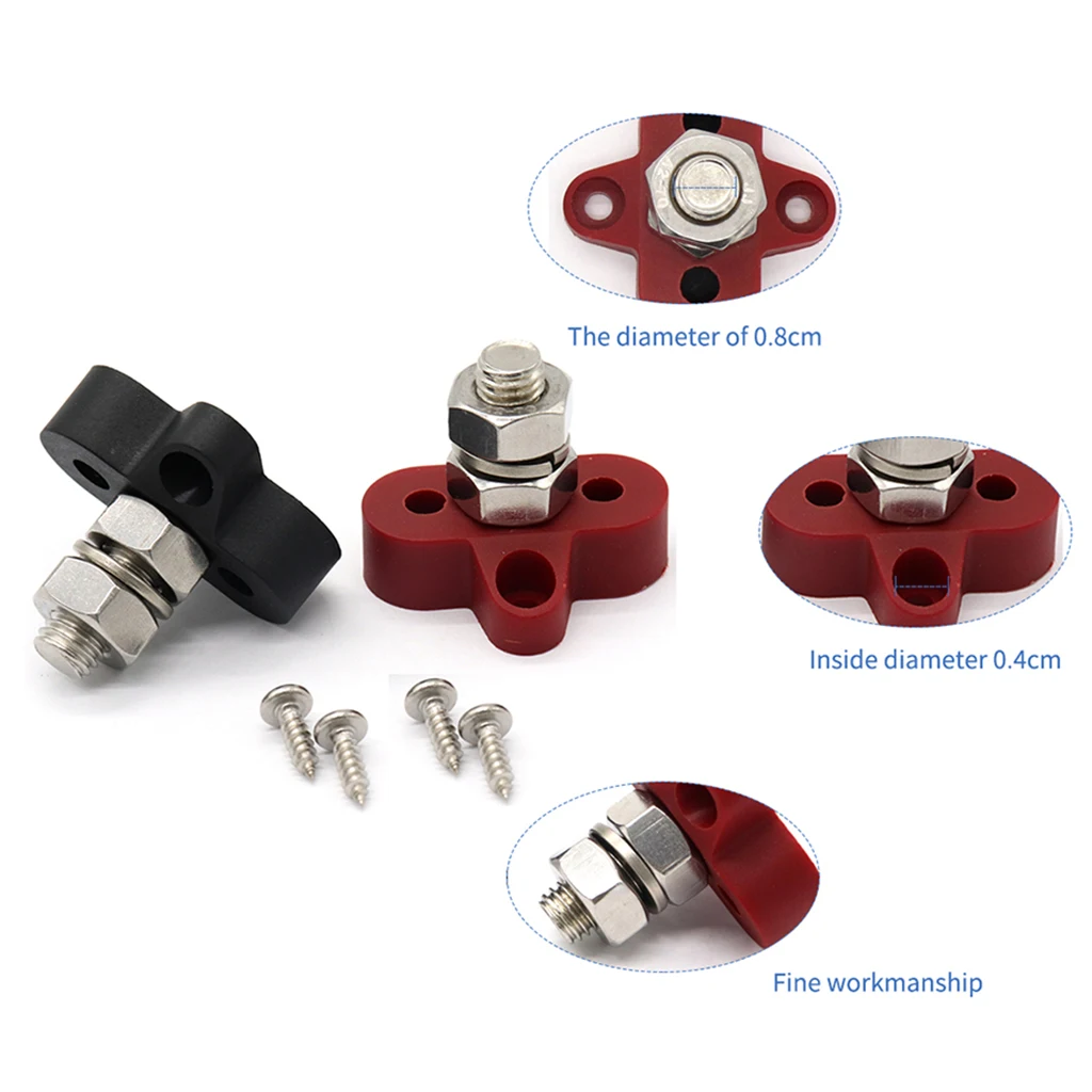 2pcs 3/8inch Marine Stainless Steel Insulated Terminal Block with Single Stud
