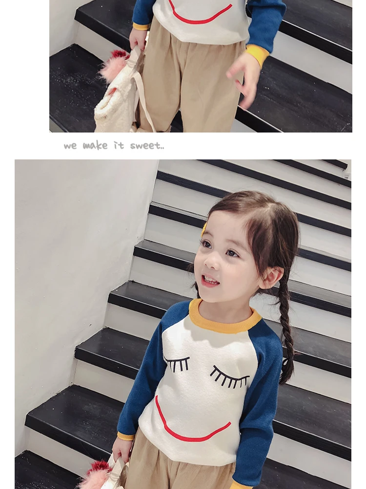 Toddler Girls sweaters winter clothes smile o-neck Pullovers 2to 8 yrs kids clothes knitted sweater tops children clothing wear