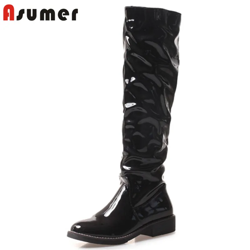 ASUMER/; Новое поступление; сапоги до колена; женская однотонная повседневная обувь без застежки на квадратном каблуке; женские сапоги для верховой езды; сезон осень-зима