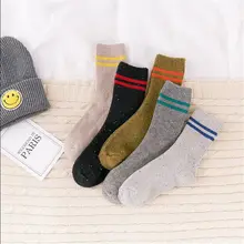 Полосатые носки, женские повседневные носки из хлопчатобумажной пряжи, Стандартные носки средней длины, сохраняющие тепло, впитывающие пот, уличные носки