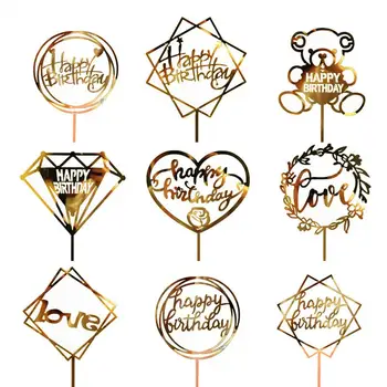 

Happy Birthday Gold Cake Topper Happy Birthday Cupcake Cake Top Flags For Love Family Birthday Party Baking Decoration Supplies