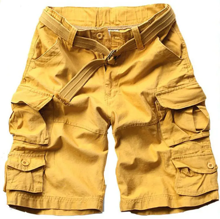 Большой размер, прямой Свободный комбинезон с несколькими карманами, шорты для мужчин, летние, для прогулок, альпинизма, спортивные, камуфляжные, пляжные, короткие брюки - Цвет: Цвет: желтый