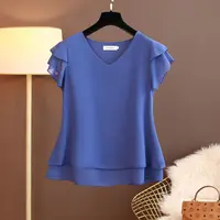 2026 New Summer Women Blouse Loose V-Neck Chiffon Shirt Female Short Sleeve Blouse Oversized Shirts womens tops and blouses Top - Image 6