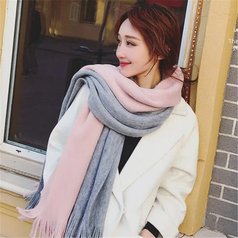 Модный женский зимний шарф, Студенческая шаль и шарф, кашемировые шарфы с кисточками, теплый плотный длинный шарф sjaal