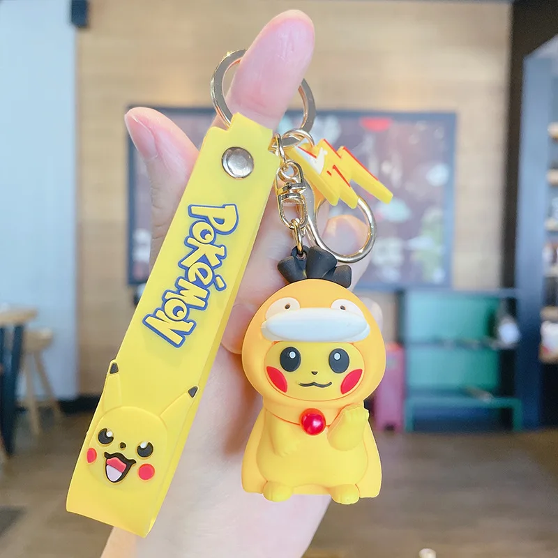 6 Styles Pokemon Keychains Pikachu Cosplay Psyduck Slowpoke Creative Anime Cartoon Key Chain Ornaments Dolls Toys Pendant Gifts