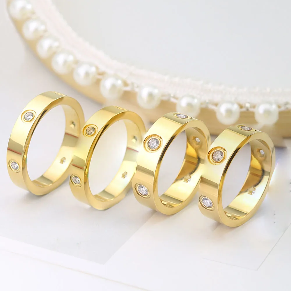 

316L Stainless Steel Wedding Ring Men Rose Gold Cz Zircon Couple Engagement Marriage Ring Luxury Designer Jewelry For Women