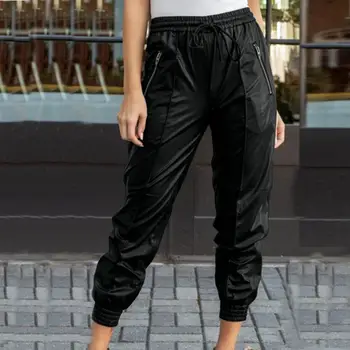 

Stylish PU Leather Pants ZANZEA Women Casual Elastic Waist Solid Long Trousers Turnip Tactical Pants Female Streetwear Pantalon