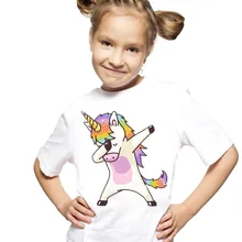 Новое поступление, футболка Летняя винтажная Эстетическая футболка с единорогом для девочек футболки с круглым вырезом и короткими рукавами для маленьких девочек, одежда для подростков