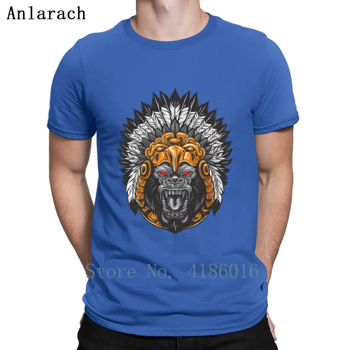 Gorilla Wearing Aztec Headdress T Shirt Design Fashion Fitness Clothing Summer Style Trend Cotton O Neck Shirt