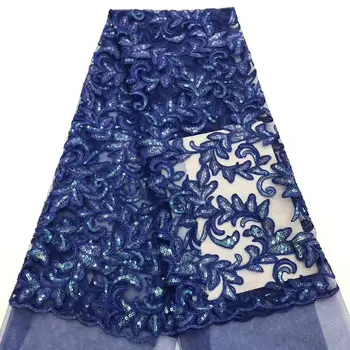 

African Lace Fabric 2019 High Quality French Mesh Lace Fabric Sequins Nigerian Milk Silk Royal Blue Lace Fabrics For Dress