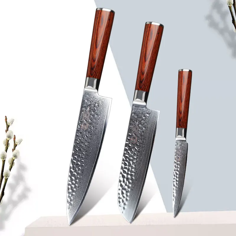 

YARENH 3 PCS Utility Chef Knives Sets - 67 Layers Japanese Damascus Steel - Kitchen Utility Cooking Knife Set - Pakkawood Handle