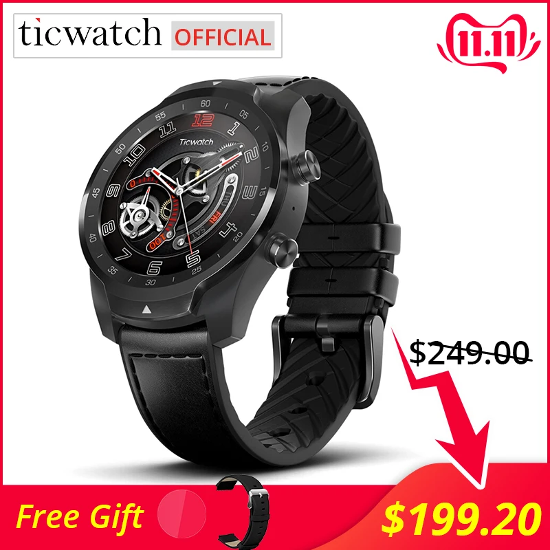 Billige Original Ticwatch Pro Bluetooth Smart Uhr IP68 Wasserdichte unterstützung NFC Zahlungen Google Assistent Tragen OS durch Google GPS Uhr
