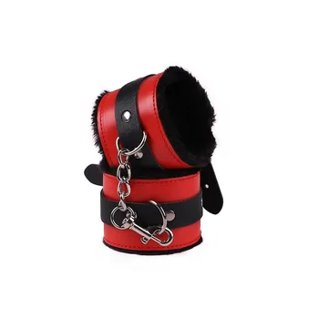 Fetish Bondage Kit of Plush Leather Handcuffs Ankle Cuffs Strap Rope with Cross Buckle Tied Belt for Men Women Bdsm Sex Toys 4