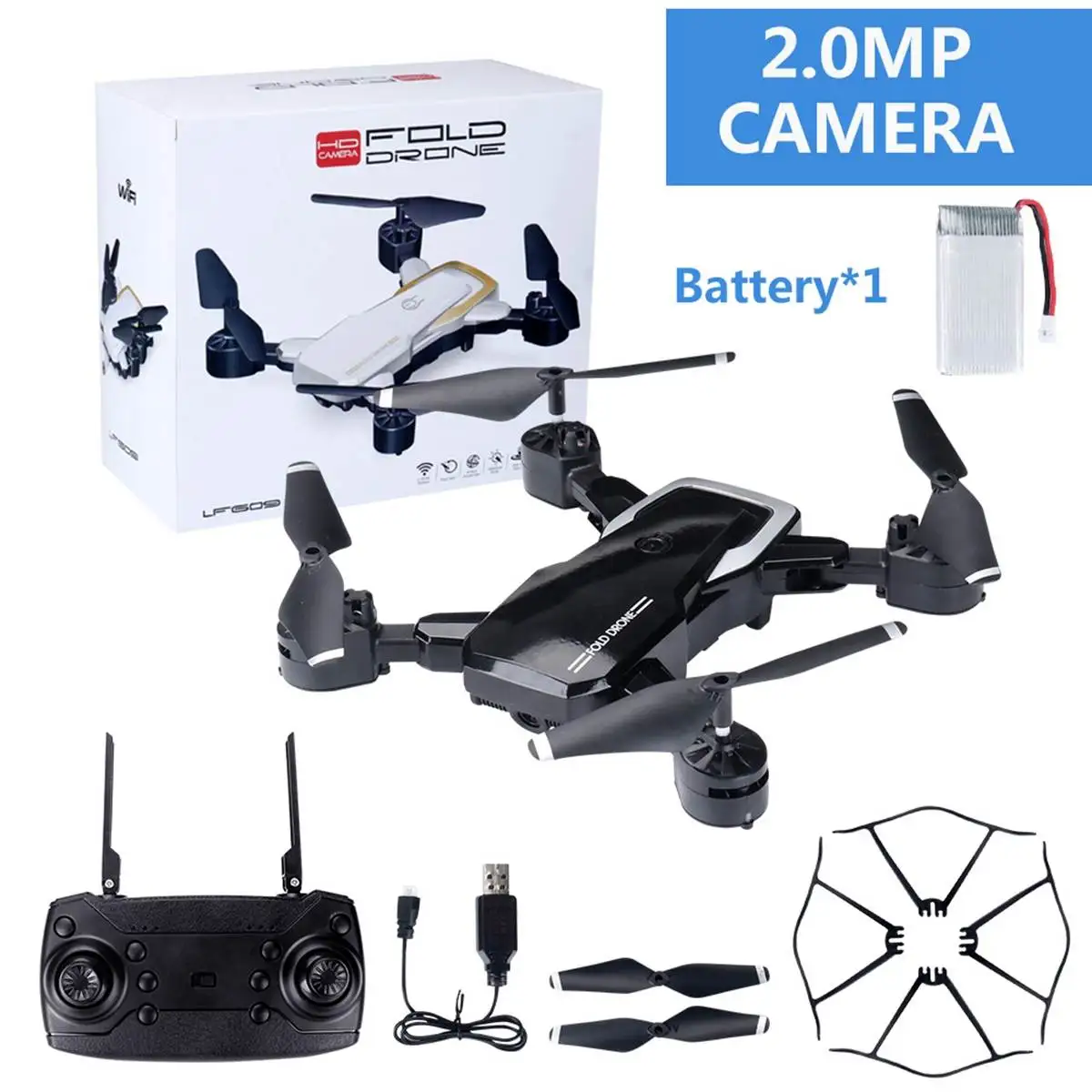 Горячая RC Квадрокоптер wifi FPV широкоугольный HD камера дроны Режим высокой фиксации Складная рукоятка с камерой 0.3MP/2.0MP - Цвет: 2.0MP Black 1Battery
