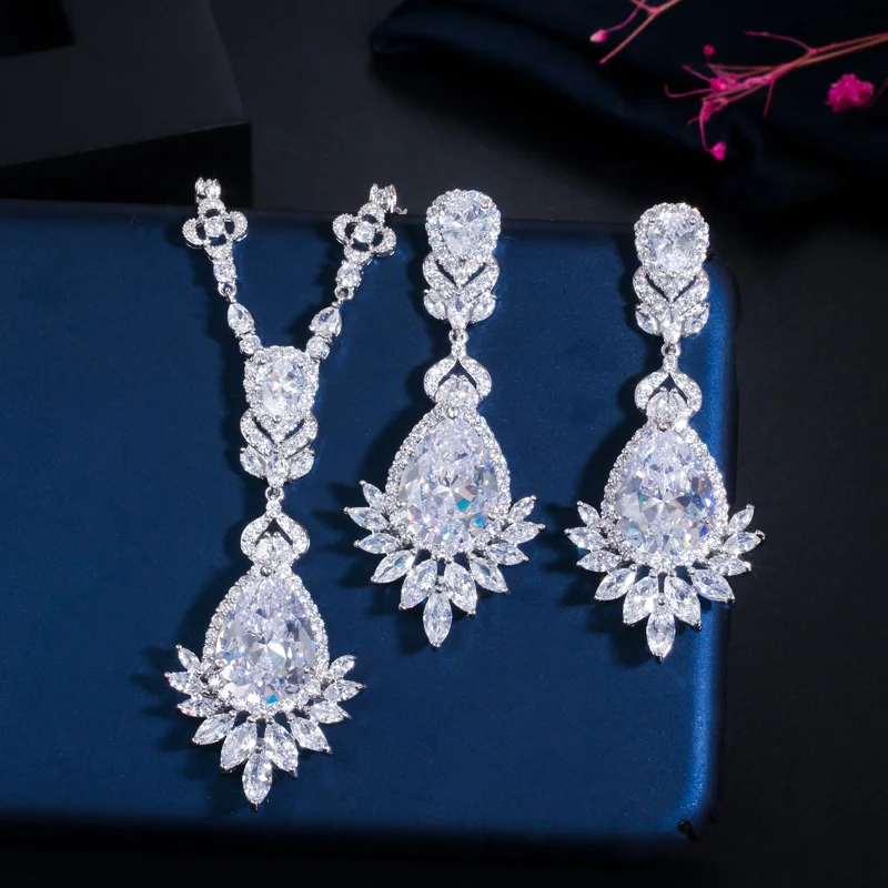 Женский Свадебный комплект из колье серёг и с фианитом|jewelry sets for women|earrings necklace jewelry