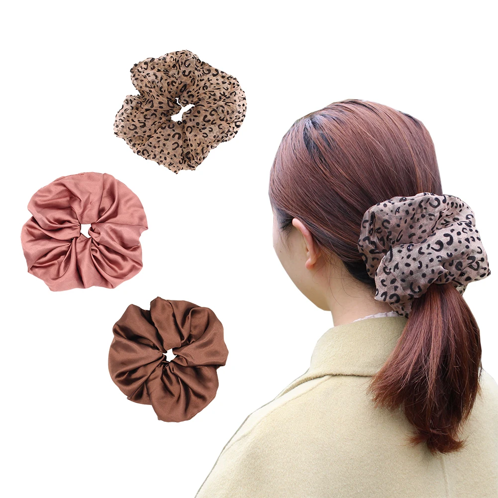 Spring New Women Satin Hair Ties and Leopard Organza Oversized 18cm Hair Scrunchies Hair Gum Striped Fabric Rubber Bands 3PC/Set