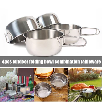 

Folding Bowls Set 4Pcs/set 650ml Stainless Steel Bowls Outdoor Picnic Folding Combination Tableware for Camping Barbecue @LS