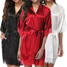 Сексуальное женское атласное кружевное шелковое белье, комплект, пижама, ночная рубашка, халат, Платье Babydoll