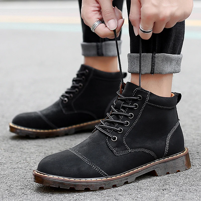 

Men Black Brown Sneaker 38-46 Genuine Leather Lace Up Men Boots Plush Warm Winter Men Shoes Anti Skidding Outdoor Shoes *1923