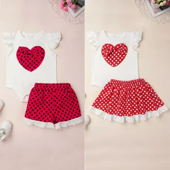 

Valentine's Day Newborn Infant Baby Girl 0-24M Sweet Bow Ruffle Dot Fly Sleeve Romper Bodysuit Shorts Skirt Outfit Clothes Set