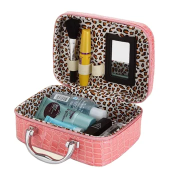 

1Pcs Travel Handbags Large Capacity Cosmetic Case Square Makeup Bag for Women Multifunction Pu Leather Wash Bags 20*7*14CM