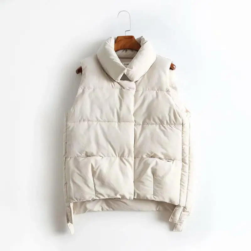 Creamy-white Vest Повседневный женский жилет теплый толстый женский жилет с карманами вниз женский хлопковый жилет без рукавов уличная жилетка женская верхняя одежда q69 - Цвет: Creamy-white Vest