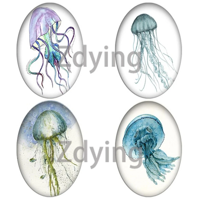 Zdying artística de medusas de cabujón de cristal forma ovalada, cúpula de fotos para Base plana, bandeja, broche en blanco, accesorios de joyería|Piezas de cierre y matarial de joyería|